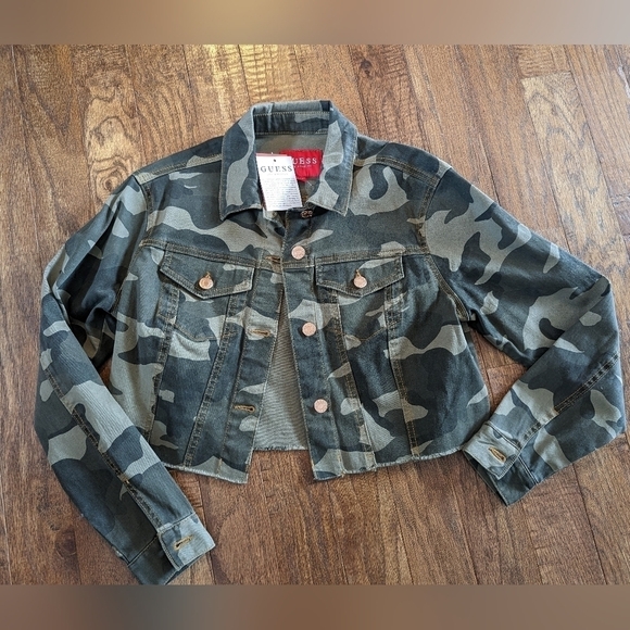 GUESS Y2K Aliza Cropped Cotton Jacket, Distressed Camo New with Tags, Size XS - Picture 8 of 12